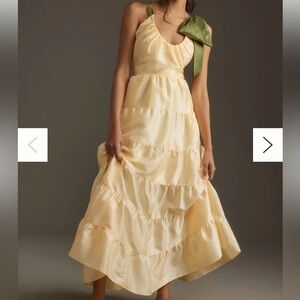 Anthropologie One Shoulder Yellow and Green Dress